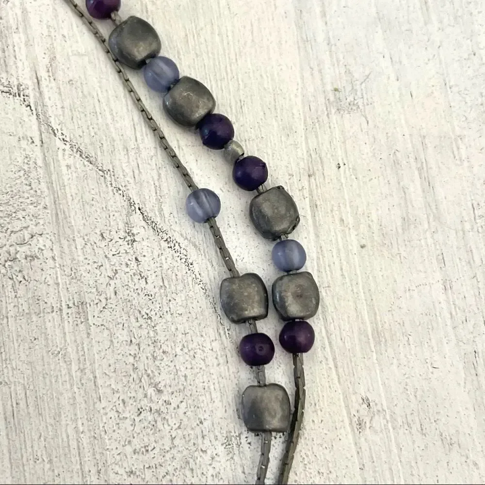 Grey double strand dainty beaded necklace